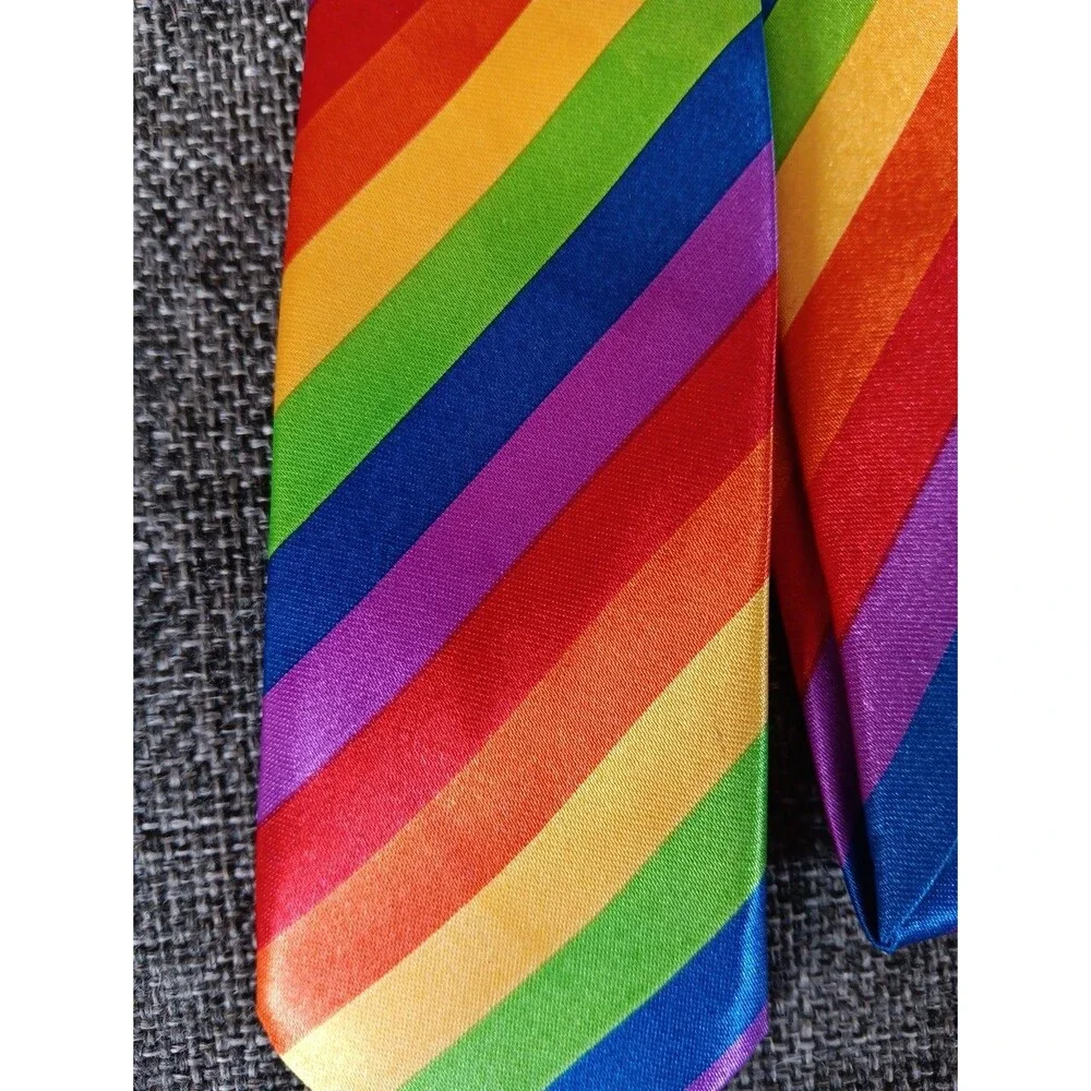 Tie 70s 80s 90s Y2K Mens Bright Rainbow Skinny 2.25 Wide 58 Long